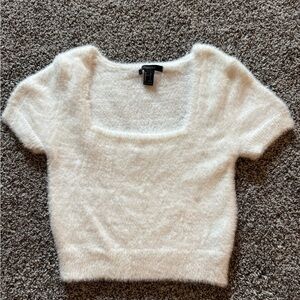 Forever 21 Crop fuzzy tee size large color white
